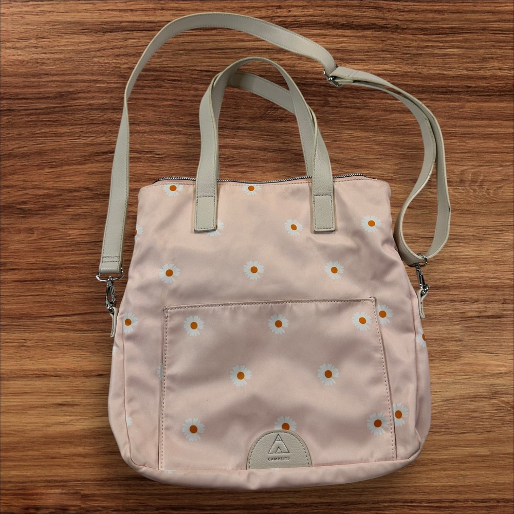 Campsite Pink Daisy Floral Print Tote Bag Purse Crossbody‎ Handbag